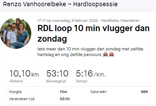 Een blik op de trainingsgegevens op strava van de training op woensdag